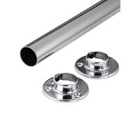 Gedotec Perchero de pared, montaje en pared, redondo | 1 juego de barra de ropa con 2 piezas de soporte de tubo cromado brillante | POLE | Tubo de mueble de acero, 600 mm de longitud, Ø 25 mm - 60 kg