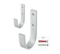 Gedotec soporte de pared - ganchos universales acero galvanizado | 2 ganchos de escalera curvados 30 x 90 mm | ganchos para herramientas incl. material de fijación | ganchos multiusos de metal | gan