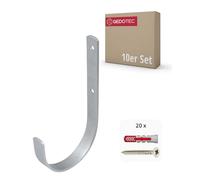 Gedotec Soporte de pared ganchos universales de acero galvanizado | 10 piezas ganchos de escalera doblados 180 x 100 mm | ganchos para herramientas incl. material de fijación | ganchos multiusos d