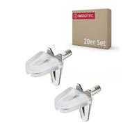 Gedotec Soporte para Estante de Cristal de 3 mm con Seguro - H9638 | Soporte para estantes de Madera y Cristal | Acero niquelado - Plástico Transparente | 20 Unidades