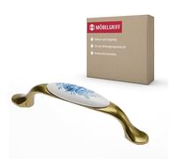 Gedotec Tirador para muebles de porcelana y metal | 1 unidad | Tiradores para armarios de cocina incl. material de fijación | OLGA | Tiradores para muebles latón antiguo Rosa azul con BA 96 mm |