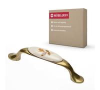 Gedotec Tirador para muebles de porcelana y metal, 1 unidad, tiradores para armarios de cocina, incluye material de fijación, Olga, tiradores para muebles, latón envejecido, rosa otoñal con BA 96 mm,
