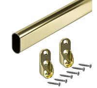Gedotec vestuario armario vestuario ropa latón | Barra de armario 1250 mm OVAL | Tubo de metal vintage | Tubo para muebles 30 x 15 mm | Incl. 2 fijaciones - 1 pieza