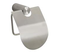 Gedy Ande Portarrollos de Papel Higiénico con Tapa de Pared Acero INOX AISI 304 Cepillado, Soporte WC con Cubierta Protectora, Instalación con Taladro, 12,6 x 6,6 x 15,4 cm