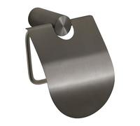 Gedy Ande Portarrollos de Papel Higiénico con Tapa de Pared Acero INOX AISI 304 Gun Metal, Soporte WC con Cubierta Protectora, Instalación con Taladro, 12,6 x 6,6 x 15,4 cm