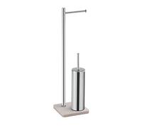 Gedy ARTU Escobillero y portarrollos para baño, Cromo-Beige, Acero INOX y Base en Resina y Arena, 16 x 17,1 x 67,8