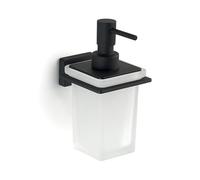 Gedy ATENA Dispensador de jabón baño Pared, Negro Mate, Acero INOX y Cristal, 8,1 x 11,1 x 16,4