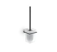 Gedy Atena Escobillero Baño Pared Acero INOX Cristal Satinado Negro Mate | 10,2x12x37,5cm | Acero inox + cristal satinado | Cerdas nylon | No ocupa suelo | Negro mate