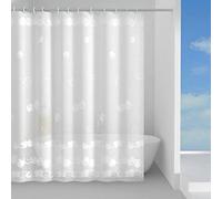 Gedy Cortina de ducha de Peva Texture Apple White, material ecológico inodoro e impermeable, dimensiones L 240 x H 200 cm 16 anillas incluidas, cortina de bañera que no se adhiere al cuerpo, lavable a