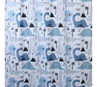 Gedy Dinosaurs Cortina de baño y de Ducha con Anillas, Poliéster, Impermeable, Lavable a máquina, 120 x 200, Blanco-Azul