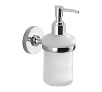 Gedy FELCE Plus Dispensador de jabón baño Pared, Cromo, Acero INOX y Cristal, 6,8 x 10,3 x 15,4, Adhesivo, sin Taladro