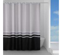 Gedy Elegance - Cortina de Ducha de Tela Impermeable con Textura de Ondas a Rayas - Color Blanco/Gris/Negro - Dimensiones: 240 x 200 cm - 16 Anillas Incluidas - No se adhiere al Cuerpo - Lavable a