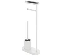 GEDY ELIOS Columna de Pie de Baño con Portarrollos, Escobillero y Bandeja, Polipropileno y Metal, 12x25x66 cm, Base Estable, Diseño Moderno, Blanco Mate