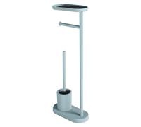 GEDY ELIOS Columna de Pie de Baño con Portarrollos, Escobillero y Bandeja, Polipropileno y Metal, 12x25x66 cm, Base Estable, Diseño Moderno, Azul Mate