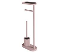 GEDY ELIOS Columna de Pie de Baño con Portarrollos, Escobillero y Bandeja, Polipropileno y Metal, 12x25x66 cm, Base Estable, Diseño Moderno, Rosa Mate