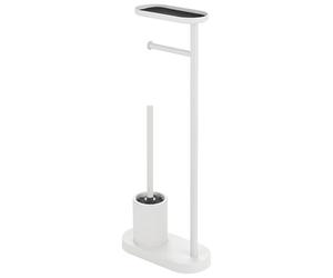 GEDY ELIOS Columna de Pie de Baño con Portarrollos, Escobillero y Bandeja, Polipropileno y Metal, 12x25x66 cm, Base Estable, Diseño Moderno, Blanco Mate