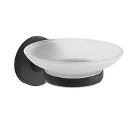 Gedy FELCE Plus Jabonera de Pared, Negro Mate, Acero INOX y Cristal, 11 x 12,3 x 5,6, Adhesivo, sin Taladro