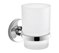 Gedy Felce Plus Portacepillos Dientes Baño Pared 6,7x10,2x10cm Acero INOX y Cristal Satinado Acabado Cromo, con Tornillos y Biadhesivo