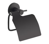 Gedy FELCE Plus Portarrollos Papel higiénico baño con Tapa, Negro Mate, Acero Inoxidable, Adhesivo, sin Taladro, 13,5 x 5,5 x 14,5