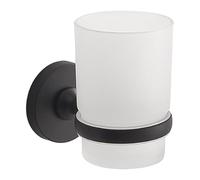 Gedy FELCE Plus Soporte Cepillo de Dientes, Porta Cepillo de Dientes de Pared, Negro Mate, Acero INOX y Cristal, Adhesivo, sin Taladro, 6,7 x 10,2 x 10