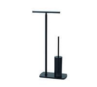 Gedy Florida Escobillero y portarrollos Doble para baño, Negro Mate, Acero INOX y resinas termoplásticas, 15,3 x 34,3 x 64,4