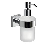 Gedy Fuji Dosificador Jabón Baño Pared 6,8x12,1x15,7cm 150ml Acero INOX AISI 304 Cromall Cristal Satinado Cromo, Tornillos y Biadhesivo