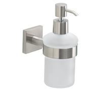 Gedy Fuji Dosificador Jabón Baño Pared 6,8x12,1x15,7cm 150ml Acero INOX AISI 304 Cromall Cristal Satinado Cepillado, Tornillos y Biadhesivo