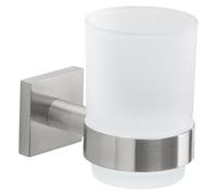 Gedy Fuji Soporte Cepillo de Dientes, Porta Cepillo de Dientes de Pared, Cepillado, Acero INOX AISI 304 y Cristal, Adhesivo, sin Taladro, 6,7 x 10,8 x 9,5