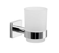 Gedy Fuji Soporte Cepillo de Dientes, Porta Cepillo de Dientes de Pared, Cromo, Acero INOX AISI 304 y Cristal, Adhesivo, sin Taladro, 6,7 x 10,8 x 9,5