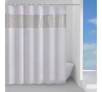 Gedy G - Cortina de Ducha de 240 x 200 cm, Fabricada en PES, 100% Impermeable, Acabado Blanco y Transparente, diseño R&S, con 12 Anillas, única