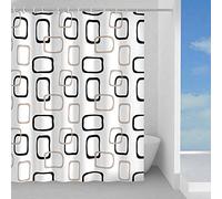 Gedy G-Piper - Cortina de Ducha, 180 x 200 cm, Fabricada en PES, 100% Impermeable, Acabado Beige y Negro, diseño R&S, Cortina para Ducha provista de 12 Anillos