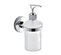 Gedy G-Yakarta, Dosa M37 cromado, dispensador de jabón líquido de acero inoxidable con recipientes de vidrio satinado, 10 años de garantía, diseño: I+D, medidas 15,4 x 6,8 x 10,3 cm, inoxidable, único