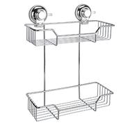 Gedy | Hot - Organizador de ducha rectangular doble de alambre cromado y fijación con ventosa, dimensiones 35,5 x 27,4 x 12,5 cm y peso 0,66 kg