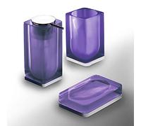 Gedy Iceberg - Juego de 3 jaboneras, dispensador de jabón, Soporte para cepillos de Dientes de baño, 3 Productos Fabricados en Resina, Acabado Morado, diseño único