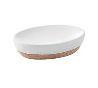 GEDY Jabonera G-Canberra de 3 x 13 x 9,5 cm y 0,184 kg, jabonera sólida Fabricada en cerámica y Corcho, Acabado Blanco, diseño R&S, única