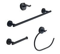 Gedy Negro, Osaka, Juego de 4 Toallas de Acero Inoxidable, Color toallitas 45 cm, Rollo, 1 Colgador de Ropa, 1 toallero con Anillo, garantía 10 años, diseño R&S, única