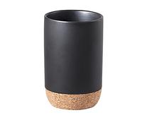 Gedy Nero G-Canberra - Portacepillos de baño, medidas y peso: 10,5 x 7 x 7 cm y 0,254 kg, porta pasta de dientes y cepillo de cerámica y corcho, acabado negro, diseño de I+D, 2 años de garantía, único