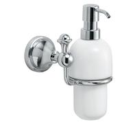 Gedy Nevis Dosificador Jabón Baño Pared 13x11,8x18,9cm 300ml Acero INOX Cromall Depósito Cerámica Blanca Cromo, Tornillos Incluidos
