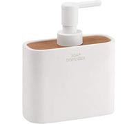 Gedy NINFEA Dispensador de jabón, Resina y bambú, Blanco-Bambú, 12,8 x 5,6 x 15,7, Capacidad de 300ml.
