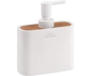 Gedy NINFEA Dispensador de jabón, Resina y bambú, Blanco-Bambú, 12,8 x 5,6 x 15,7, Capacidad de 300ml.
