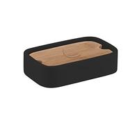 Gedy Ninfea Jabonera Baño Sobremesa Resina Negro Mate Bambú | 12,8x8,2x3cm | Resina negro mate + bambú natural | Minimalista | Sin instalación