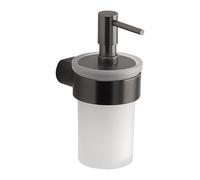Gedy PIRENEI Dispensador de jabón baño Pared, Gun Metal, Latón, Cristal y plástico, Capacidad de 140ml, 6,9 x 10,5 x 15,1