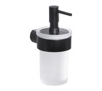 Gedy PIRENEI Dispensador de jabón baño Pared, Negro Mate, Latón, Cristal y plástico, Capacidad de 140ml, 6,9 x 10,5 x 15,1