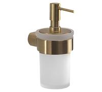 Gedy PIRENEI Dispensador de jabón baño Pared, Oro Mate,Tratamiento PVD, Latón, Cristal y plástico, Capacidad de 140ml, 6,9 x 10,5 x 15,1