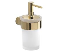 Gedy PIRENEI Dispensador de jabón baño Pared, Oro, Tratamiento PVD, Latón, Cristal y plástico, Capacidad de 140ml, 6,9 x 10,5 x 15,1