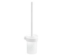 Gedy Pirenei Escobillero Baño Pared 8,4x10,4x37cm Latón y Cristal Satinado Acabado Blanco, Escobilla WC con Tornillos Incluidos