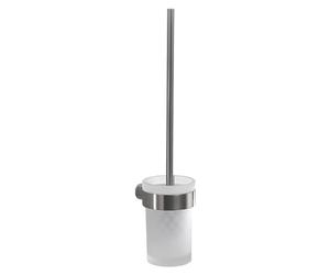 Gedy Pirenei Escobillero Baño Pared 8,4x10,4x37cm Latón y Cristal Satinado Acabado Cepillado, Escobilla WC con Tornillos Incluidos
