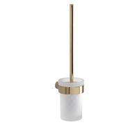 Gedy Pirenei Escobillero Baño Pared 8,4x10,4x37cm Latón y Cristal Satinado Acabado Oro PVD, Escobilla WC con Tornillos Incluidos
