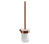 Gedy Pirenei Escobillero Baño Pared 8,4x10,4x37cm Latón y Cristal Satinado Acabado Oro Rosa PVD, Escobilla WC con Tornillos Incluidos
