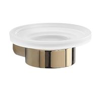 Gedy Pirenei Jabonera Latón Cristal Satinado Oro | L10,8 x P11,1 x H4,2 cm | Latón/Cristal Satinado | Pared tornillos+tacos | Oro | PVD